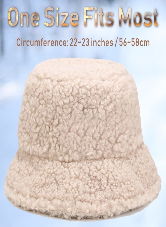 Gadfary Bucket Hat Women Furry Fuzzy Bucket Hats for Ladies, Winter Warm Fluffy Plush Faux Fur Hat for Women (Solid Beige) - Image 3